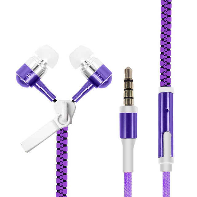 Glowing Zipper Sport Music Wired Earphones for 3.5mm Jack Phones