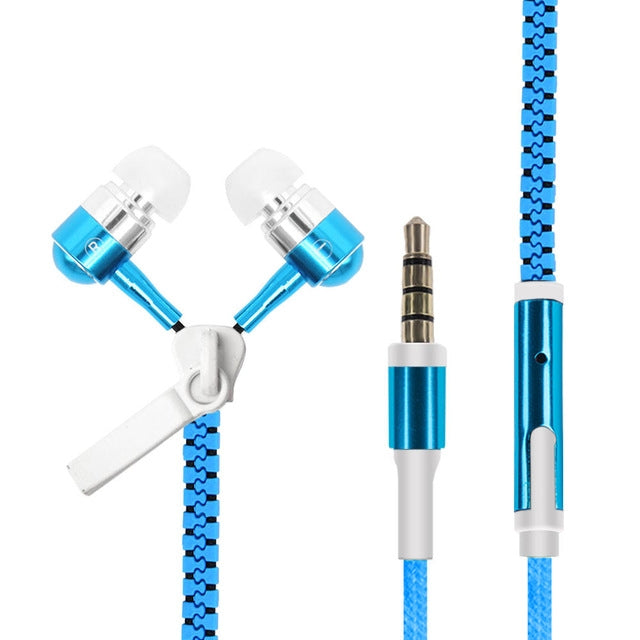 Glowing Zipper Sport Music Wired Earphones for 3.5mm Jack Phones
