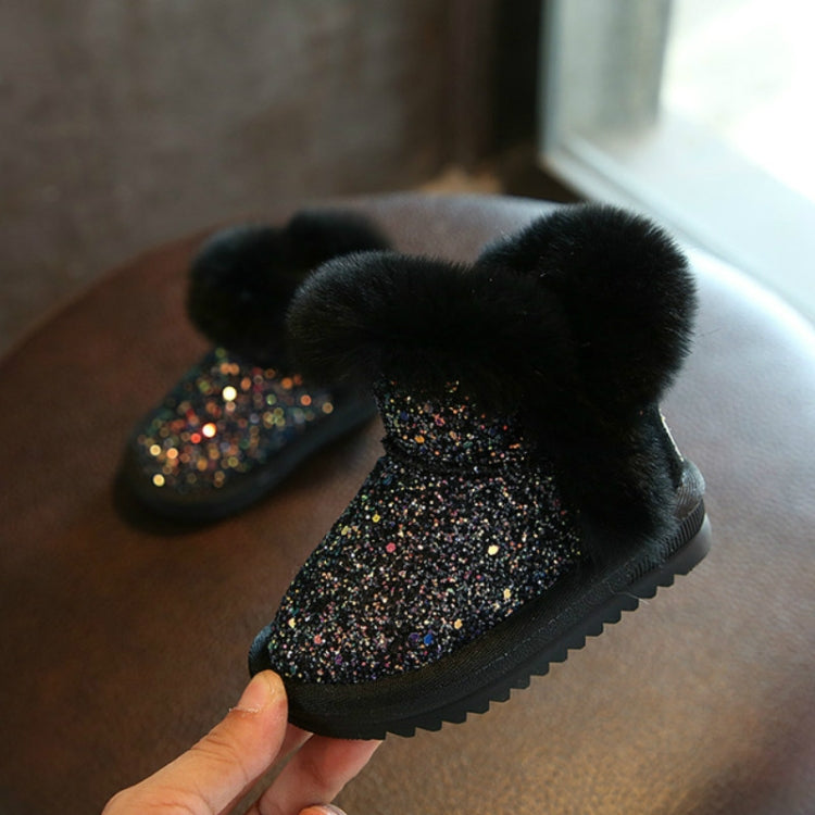 Girls Sequins Plus Velvet Warm Fur Snow Boots, Shoe Sizes:23