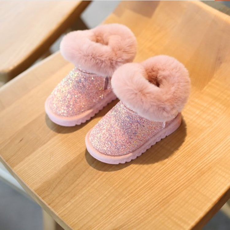 Girls Sequins Plus Velvet Warm Fur Snow Boots, Shoe Sizes:23