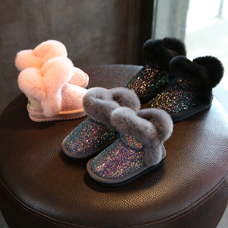 Girls Sequins Plus Velvet Warm Fur Snow Boots, Shoe Sizes:23