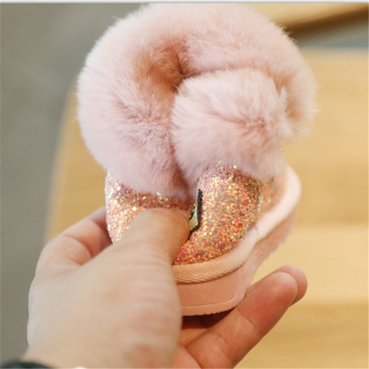 Girls Sequins Plus Velvet Warm Fur Snow Boots, Shoe Sizes:25