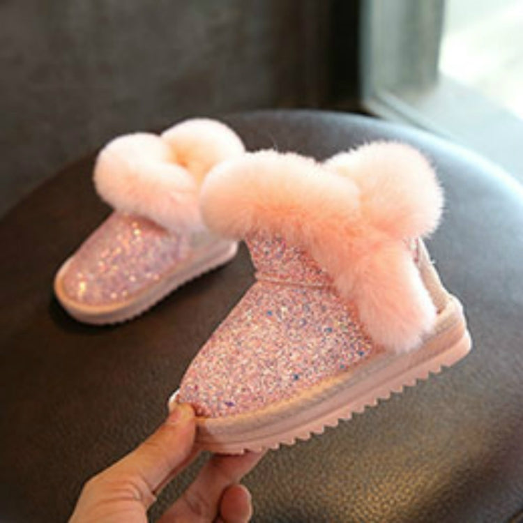 Girls Sequins Plus Velvet Warm Fur Snow Boots, Shoe Sizes:28