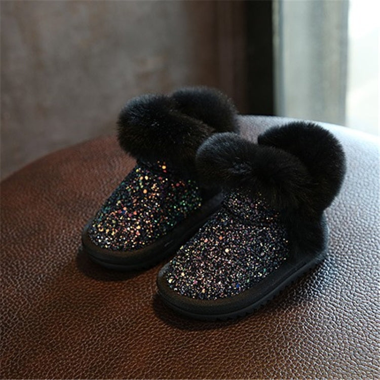 Girls Sequins Plus Velvet Warm Fur Snow Boots, Shoe Sizes:29