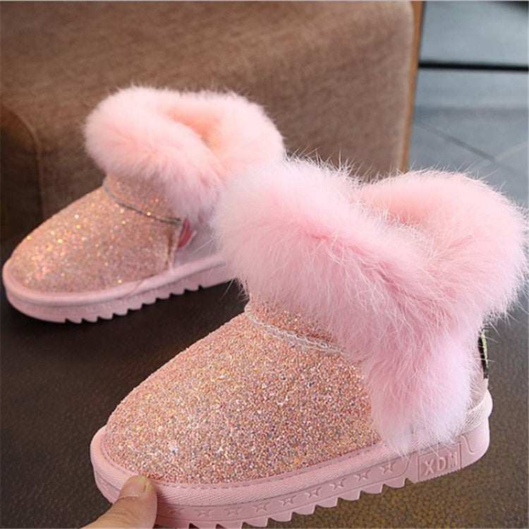 Girls Sequins Plus Velvet Warm Fur Snow Boots, Shoe Sizes:29