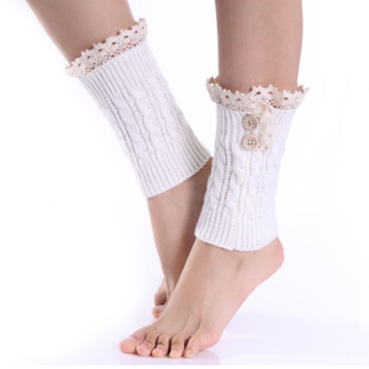 3 Pairs Lace Double Button Knitted Short Leg Warm Women Boots Socks