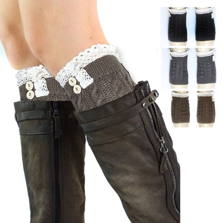 3 Pairs Lace Double Button Knitted Short Leg Warm Women Boots Socks