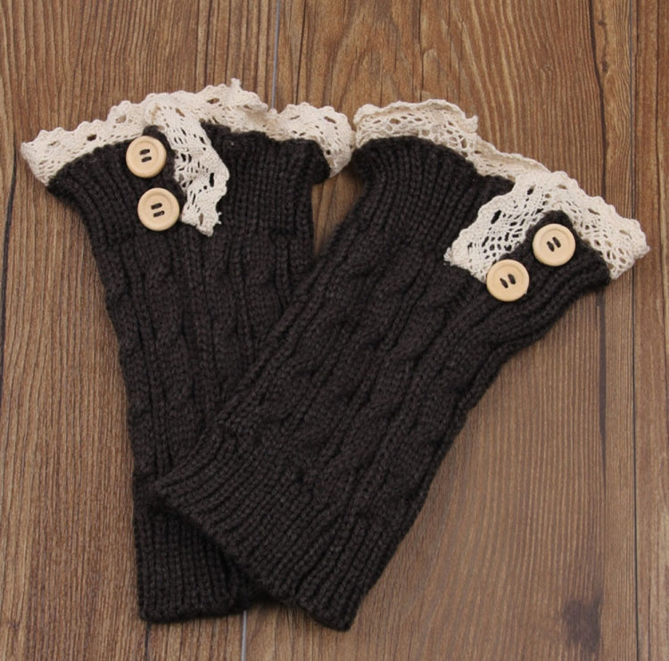 3 Pairs Lace Double Button Knitted Short Leg Warm Women Boots Socks