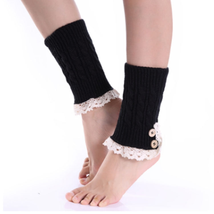 3 Pairs Lace Double Button Knitted Short Leg Warm Women Boots Socks