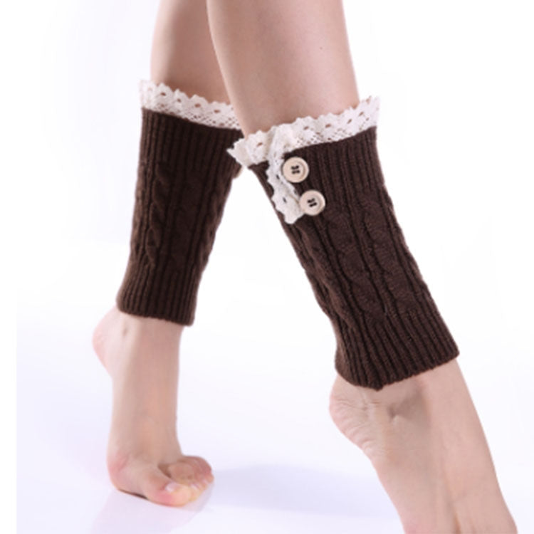 3 Pairs Lace Double Button Knitted Short Leg Warm Women Boots Socks