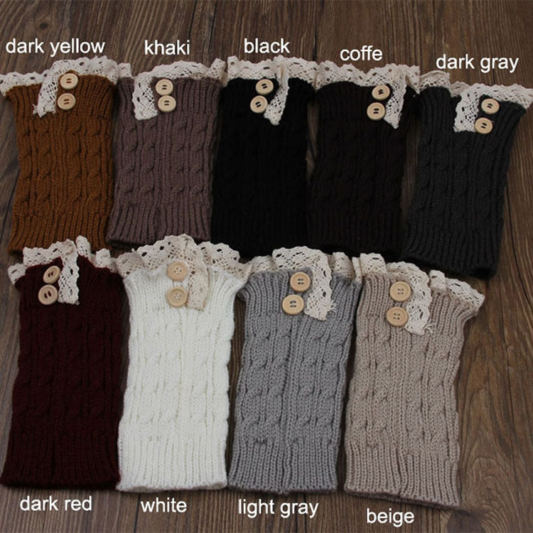 3 Pairs Lace Double Button Knitted Short Leg Warm Women Boots Socks
