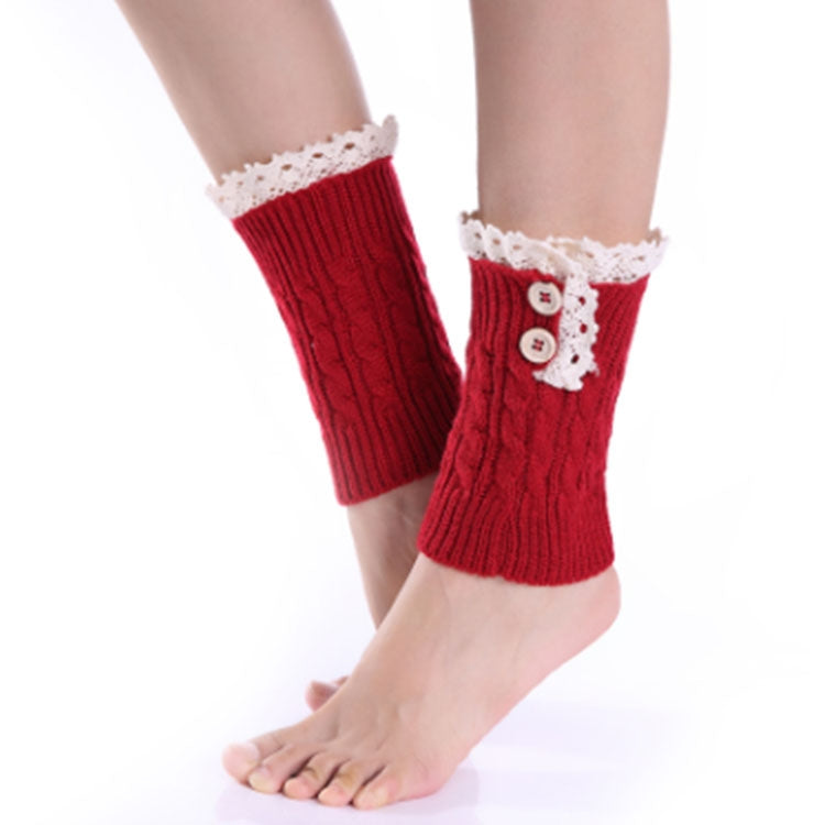 3 Pairs Lace Double Button Knitted Short Leg Warm Women Boots Socks