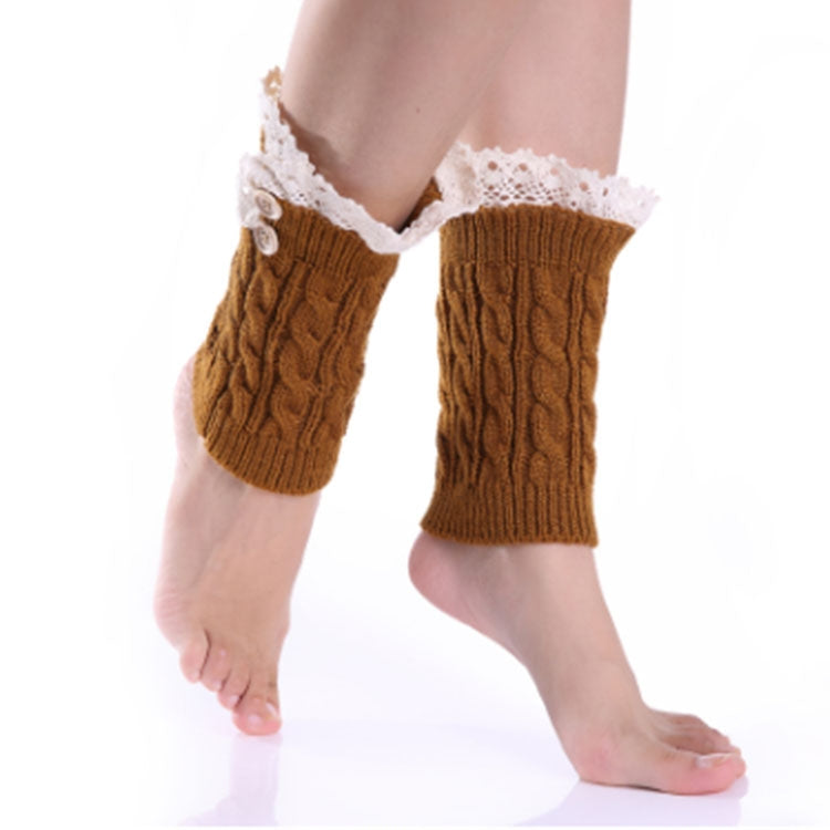 3 Pairs Lace Double Button Knitted Short Leg Warm Women Boots Socks