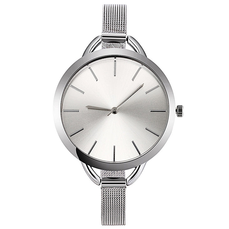 Solid Color Large Dial Stainless Steel Slim Mesh Belt Quartz Watch for Women