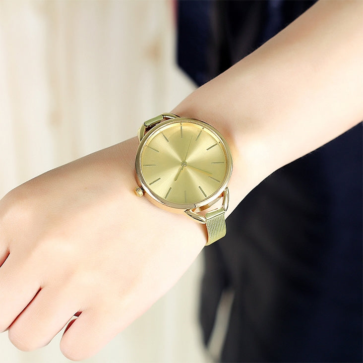 Solid Color Large Dial Stainless Steel Slim Mesh Belt Quartz Watch for Women