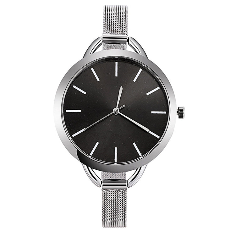 Solid Color Large Dial Stainless Steel Slim Mesh Belt Quartz Watch for Women