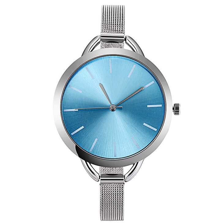 Solid Color Large Dial Stainless Steel Slim Mesh Belt Quartz Watch for Women
