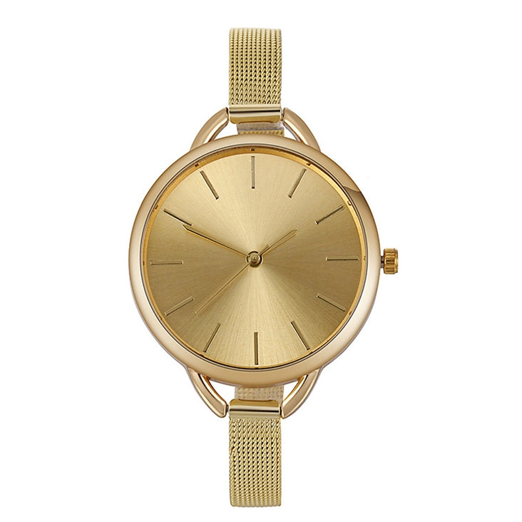 Solid Color Large Dial Stainless Steel Slim Mesh Belt Quartz Watch for Women