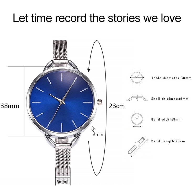 Solid Color Large Dial Stainless Steel Slim Mesh Belt Quartz Watch for Women