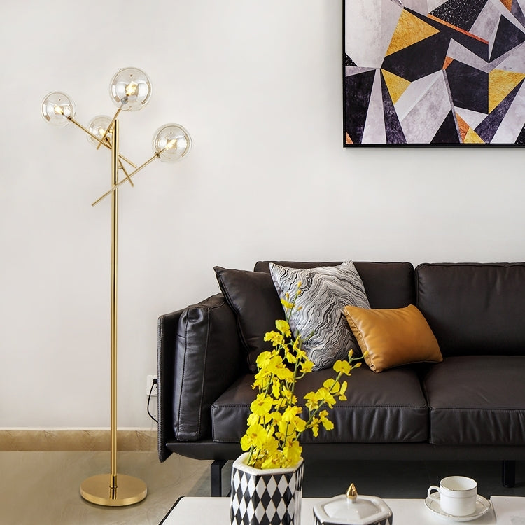 G4 LED Glass Ball Floor Lamp Living Room Sofa Bedroom Study(Gold)