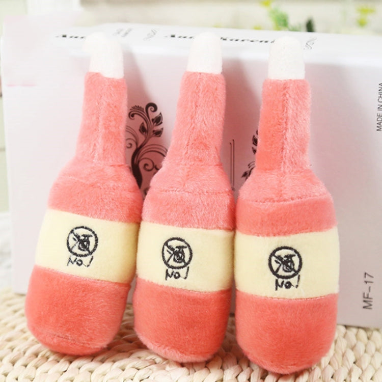 PE17A541 3 PCS Pet Dog Toys Training Squeaky Sound Milk Wine Bottle Shape Plush Dog Chew Toys(Red)