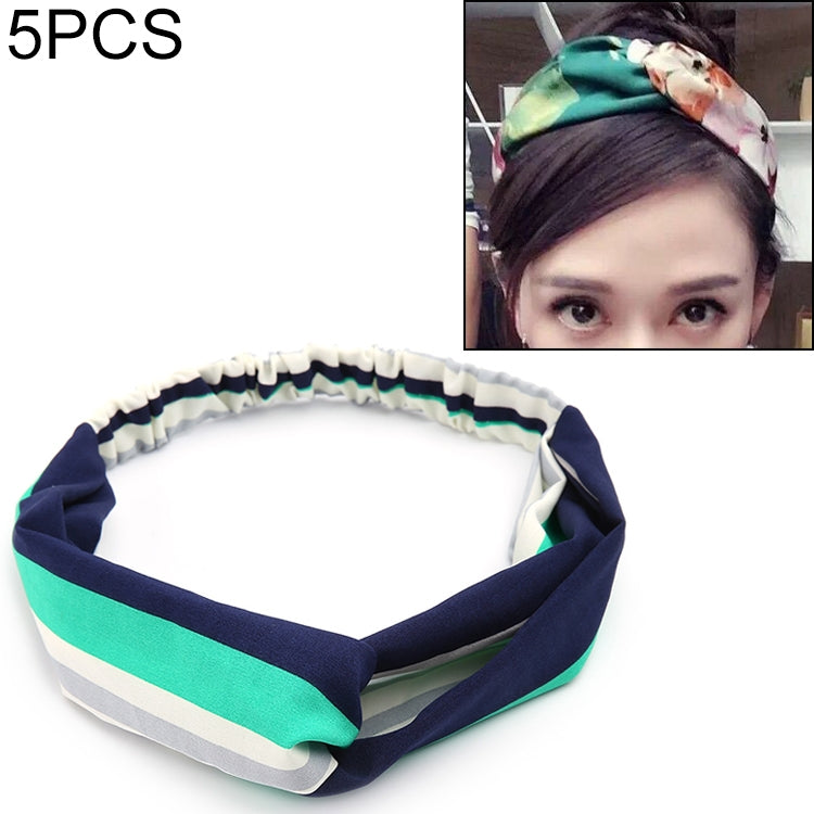 5 PCS Retro Floral Printed Ladies Classic Cross Hair Bands