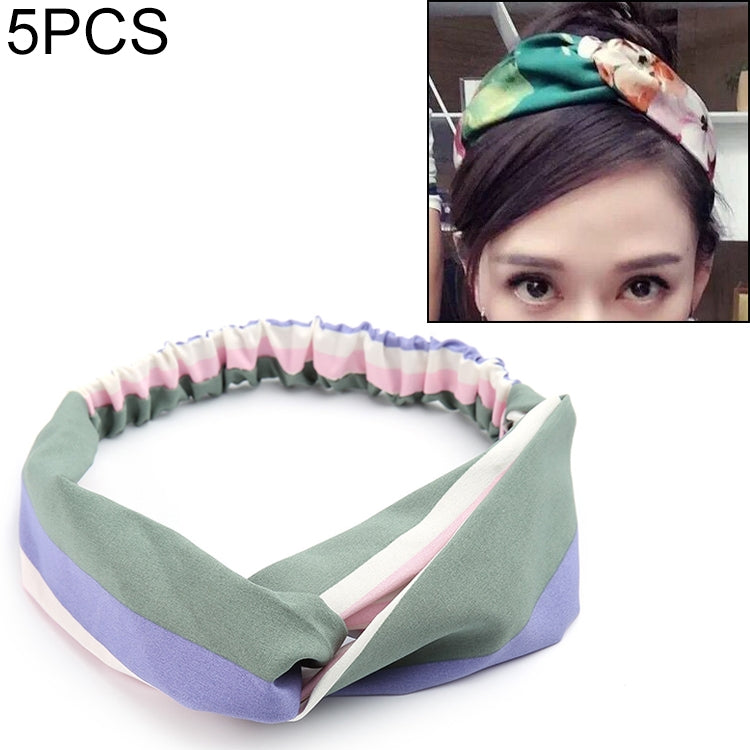 5 PCS Retro Floral Printed Ladies Classic Cross Hair Bands