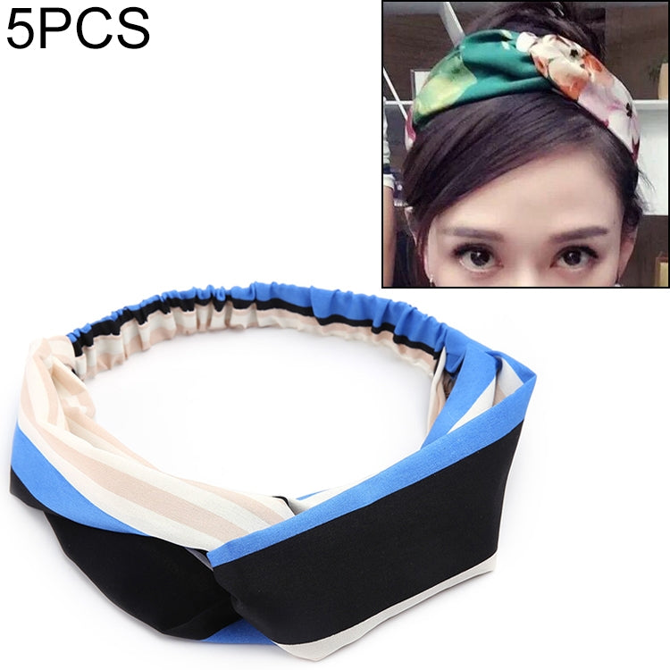 5 PCS Retro Floral Printed Ladies Classic Cross Hair Bands