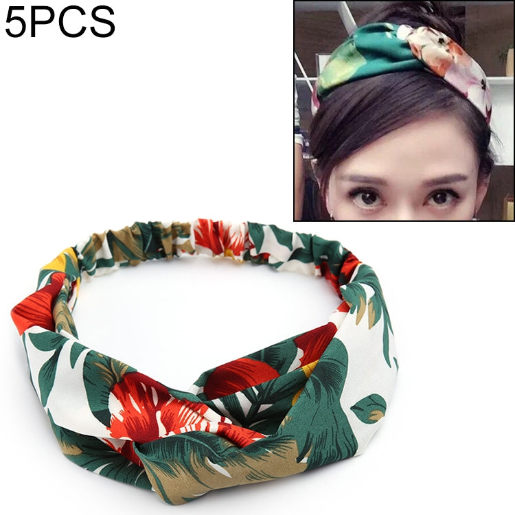 5 PCS Retro Floral Printed Ladies Classic Cross Hair Bands