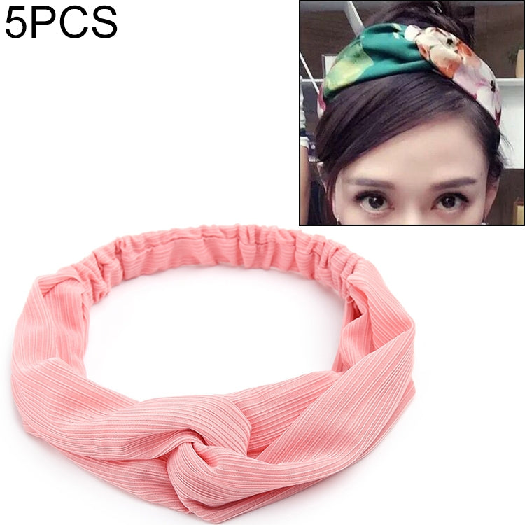 5 PCS Retro Floral Printed Ladies Classic Cross Hair Bands