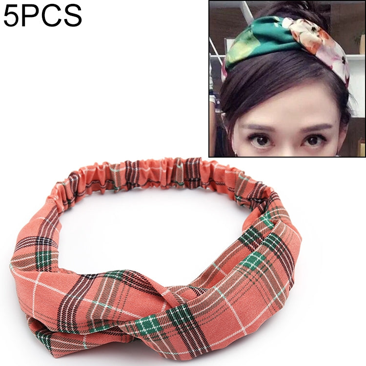 5 PCS Retro Floral Printed Ladies Classic Cross Hair Bands