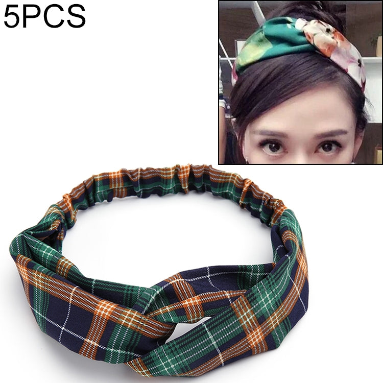 5 PCS Retro Floral Printed Ladies Classic Cross Hair Bands