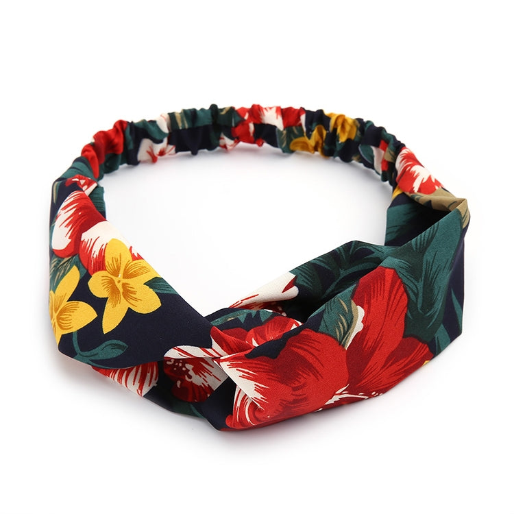 5 PCS Retro Floral Printed Ladies Classic Cross Hair Bands