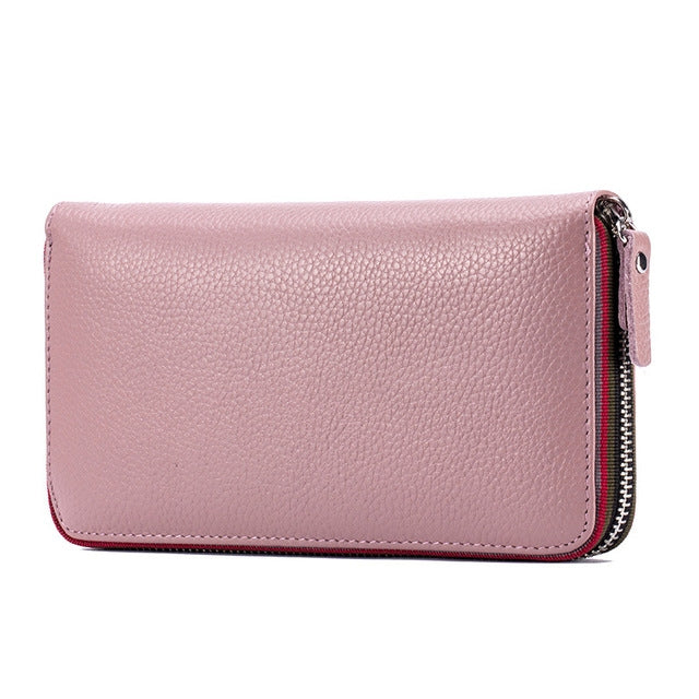 Ladies Top-grain Leather Wallet Long Wallet Bag Zipper Clutch Bag
