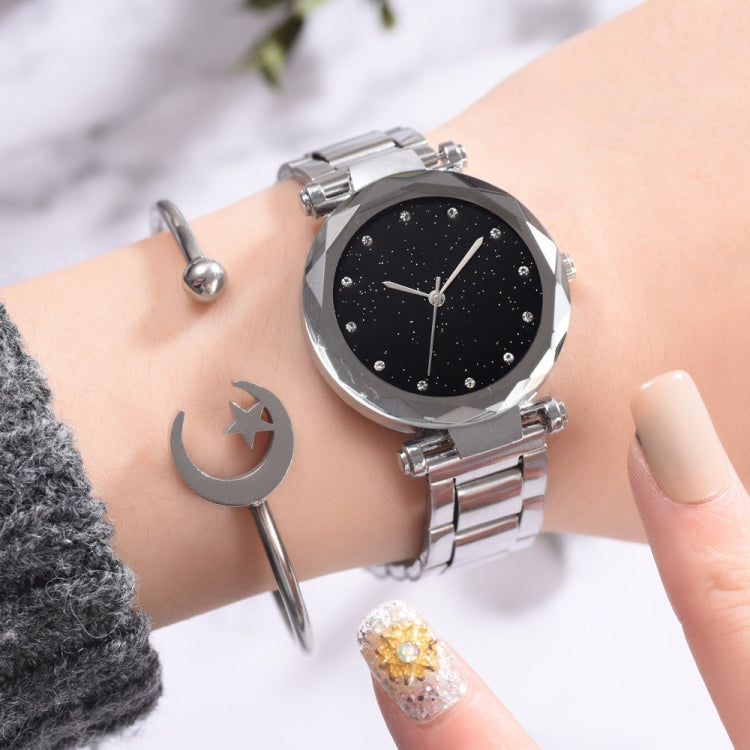2 PCS Star Steel Strip Alloy Quartz Trend Watch(Silver)