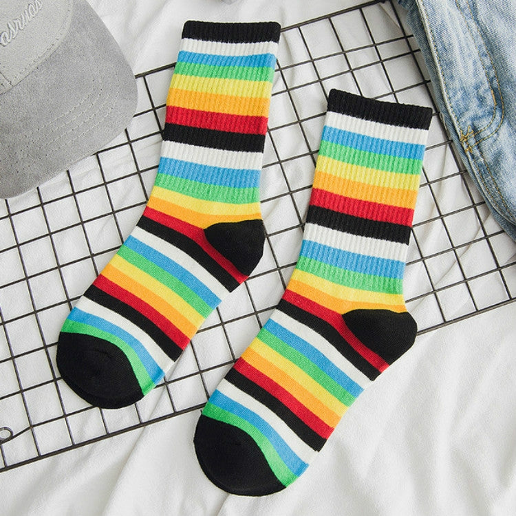 Retro Personality Rainbow Striped Tube Socks Street Sports Stockings, Size:One Size