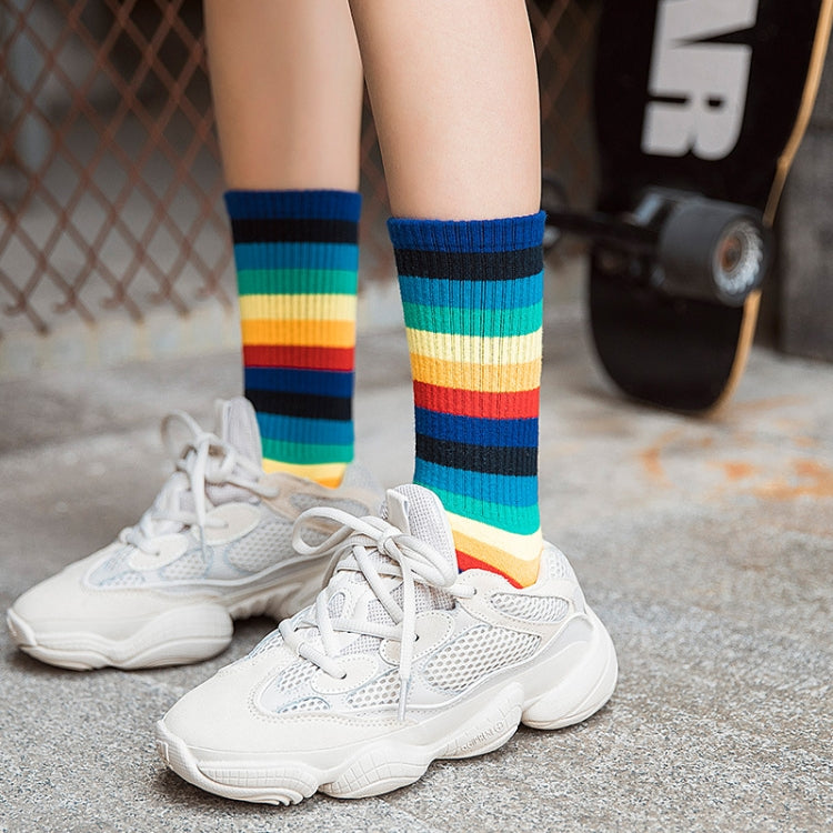 Retro Personality Rainbow Striped Tube Socks Street Sports Stockings, Size:One Size
