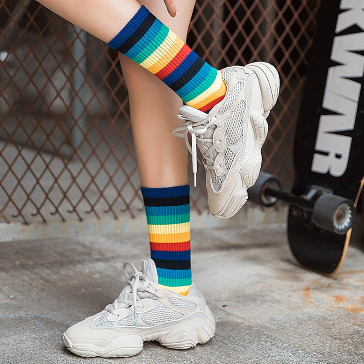 Retro Personality Rainbow Striped Tube Socks Street Sports Stockings, Size:One Size