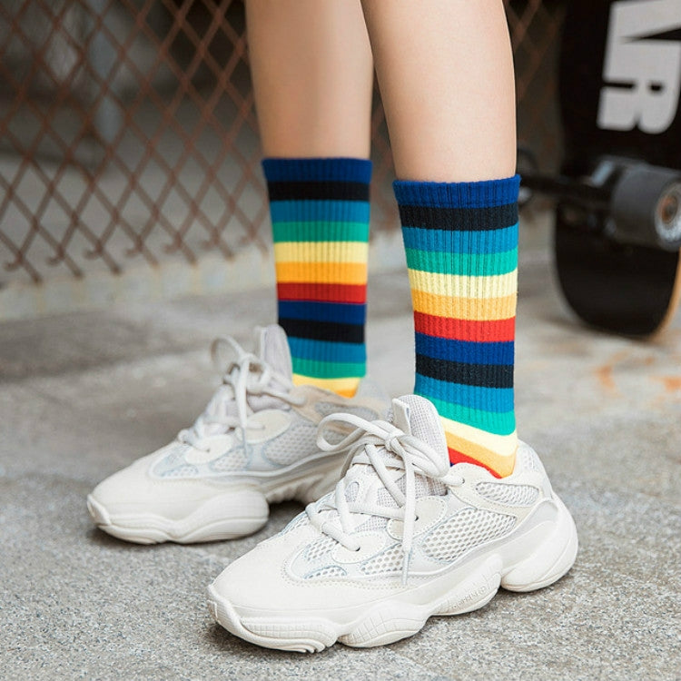 Retro Personality Rainbow Striped Tube Socks Street Sports Stockings, Size:One Size