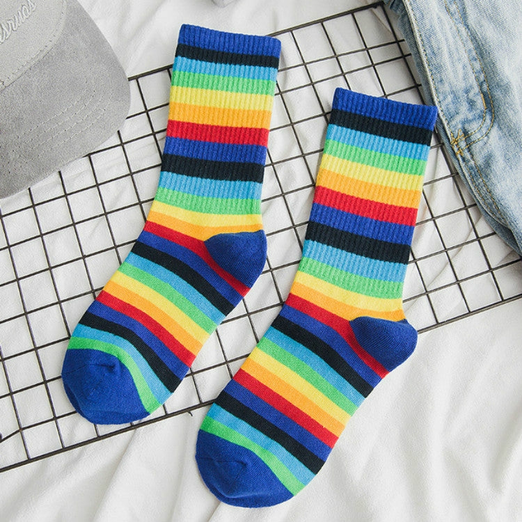 Retro Personality Rainbow Striped Tube Socks Street Sports Stockings, Size:One Size