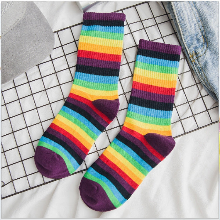 Retro Personality Rainbow Striped Tube Socks Street Sports Stockings, Size:One Size