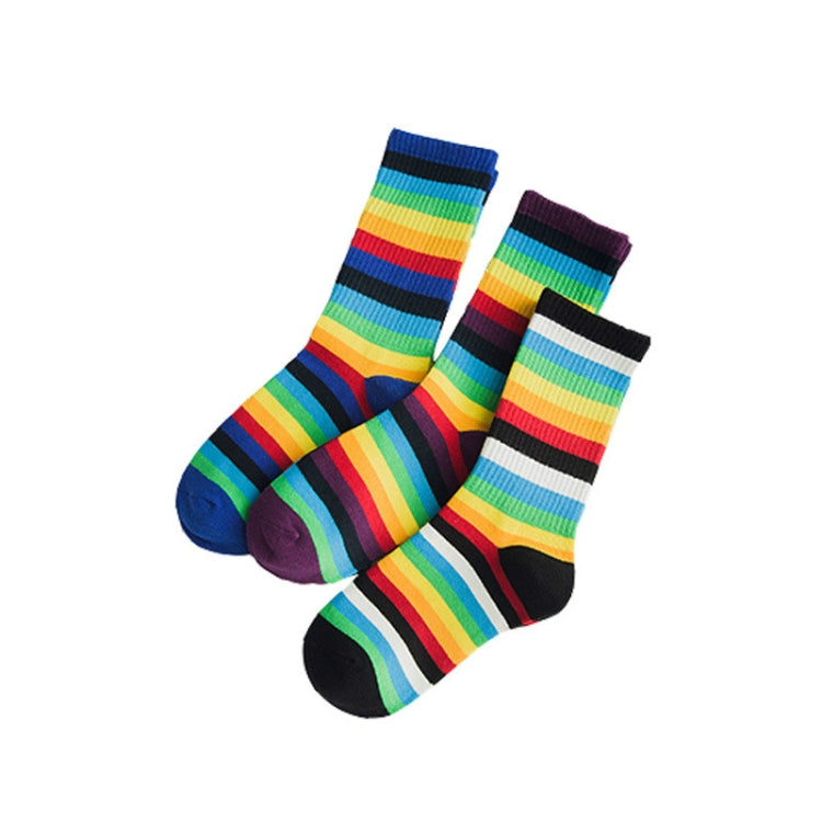 Retro Personality Rainbow Striped Tube Socks Street Sports Stockings, Size:One Size