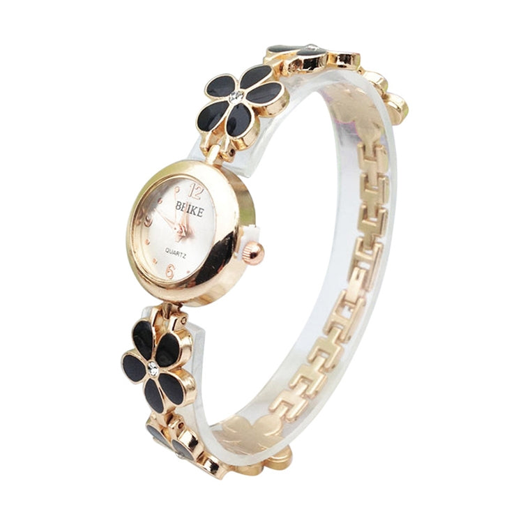 5015 2 PCS Women Rhinestone Flower Alloy Bracelet Quartz Watch