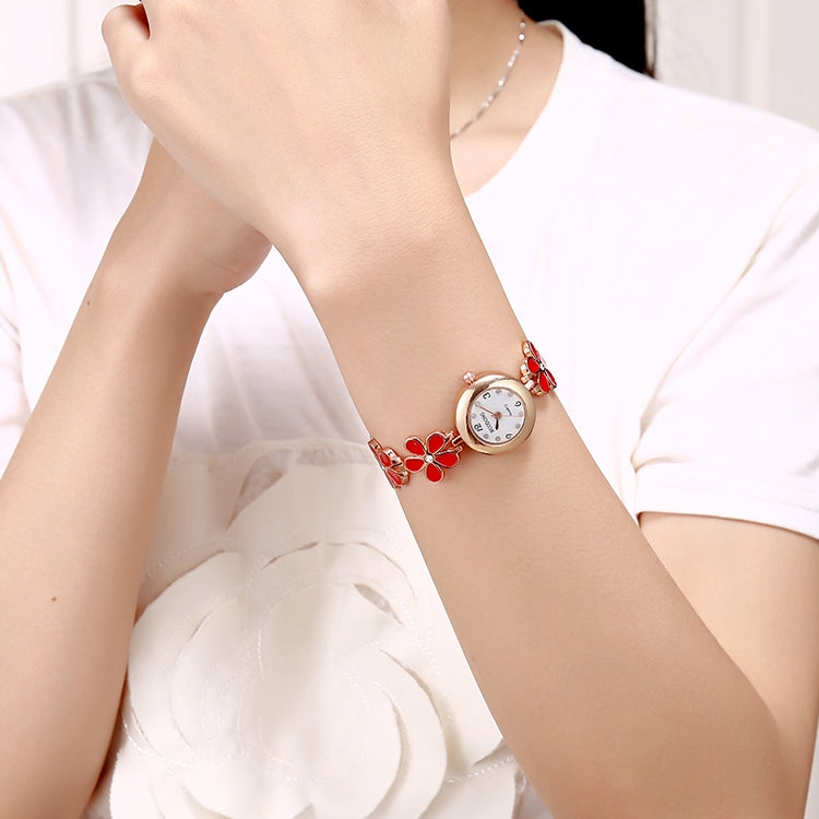 5015 2 PCS Women Rhinestone Flower Alloy Bracelet Quartz Watch