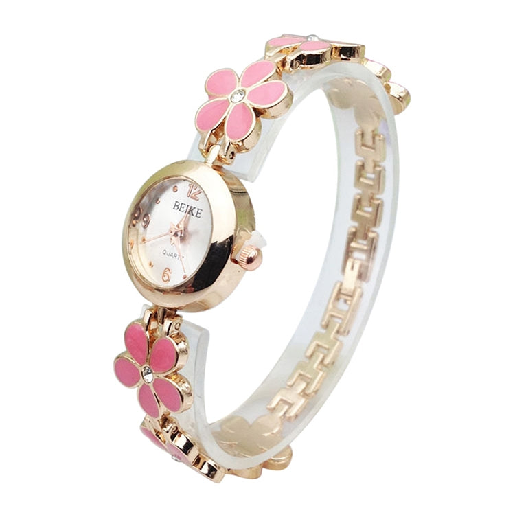 5015 2 PCS Women Rhinestone Flower Alloy Bracelet Quartz Watch