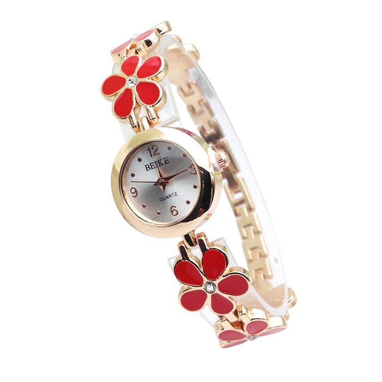 5015 2 PCS Women Rhinestone Flower Alloy Bracelet Quartz Watch