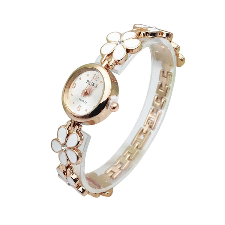 5015 2 PCS Women Rhinestone Flower Alloy Bracelet Quartz Watch