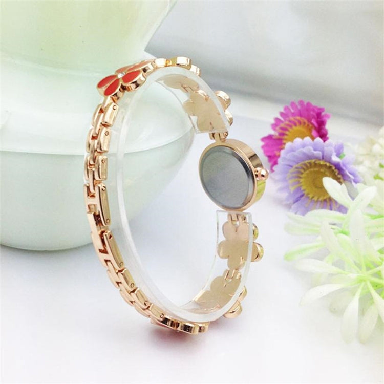 5015 2 PCS Women Rhinestone Flower Alloy Bracelet Quartz Watch