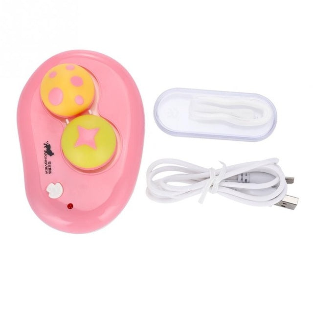 Electric Contact Lens Case Ultrasonic Washer Box Cute Mashroom Eyes Care Tools