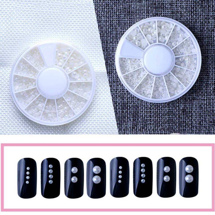 White Pearl Nail Art Stone Various Size Wheel Rhinestones Beads Nail Decoration Set